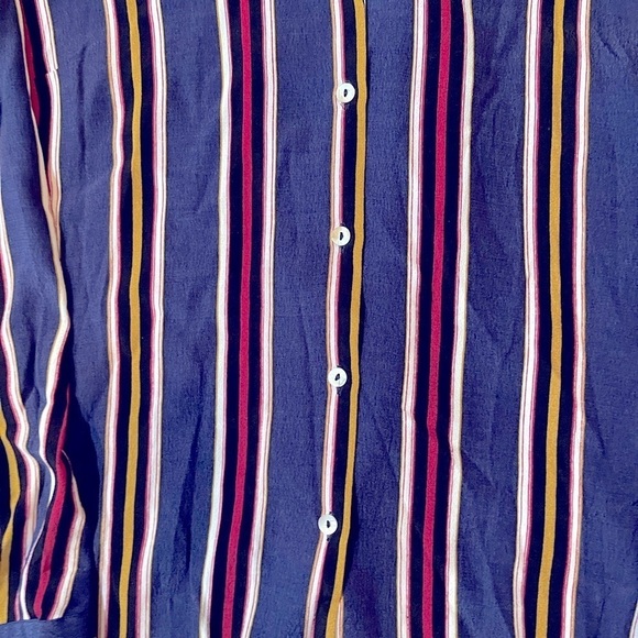 NWT Serein Large Navy Striped Blouse Button Front - Picture 6 of 7